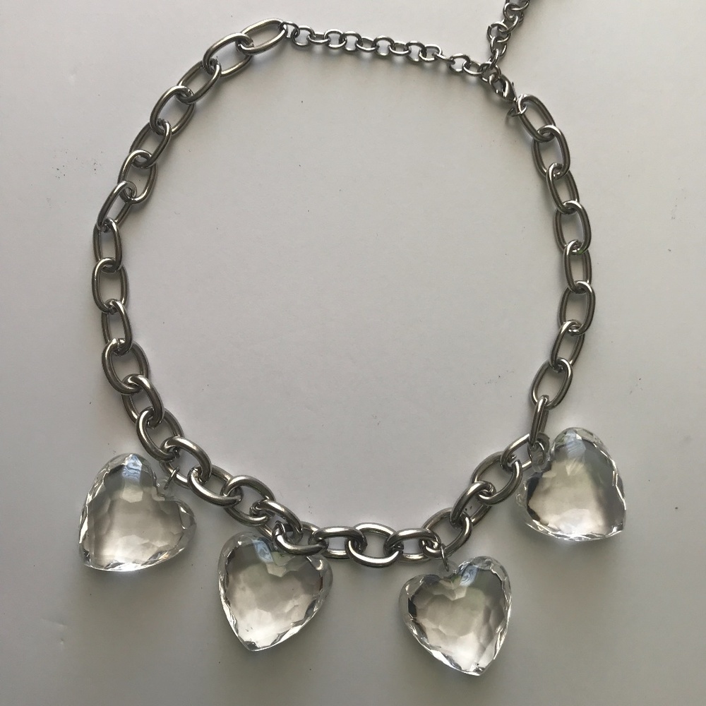 Necklace, Silver Chain Link w/Hearts